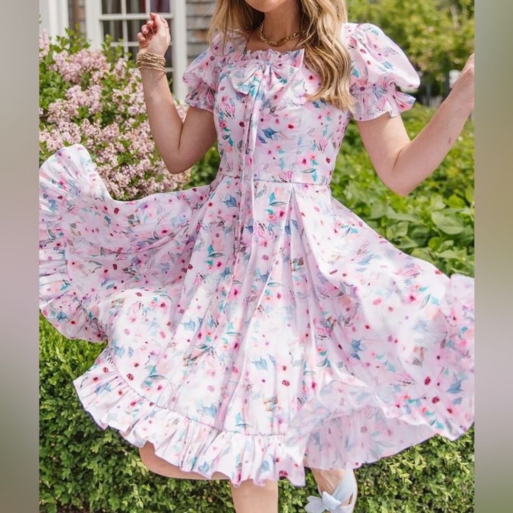 Ivy City Co. Dolly Floral Dress, Size 1X - Pink Flowers Princess Picnic Spring